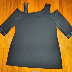 Bellini Black‎ Cold Shoulder Rhinestone Embellished Party Top Size M